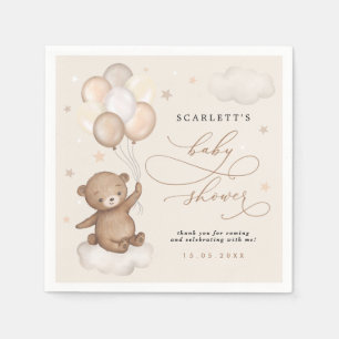 Dreamy Bear & Balloons Pastel Brown Baby Shower Napkin