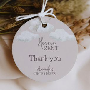 Dreamy Beige Neutral Heaven Sent Gender Reveal Favour Tags