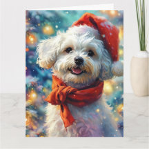 Dreamy Bichon Frisé Puppy in Santa Hat and Scarf