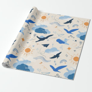 Dreamy Birds and Clouds Wrapping Paper