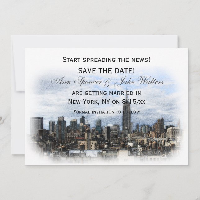 Dreamy Black NYC Skyline Save the Date H Invitation (Back)