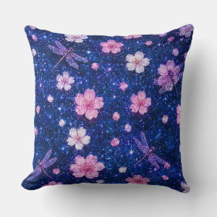 Dreamy Blossom Night With Cherry flowers Throw Pillow