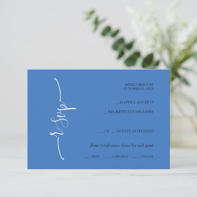 Dreamy Blue Calligraphy  RSVP Card (Standing Front)