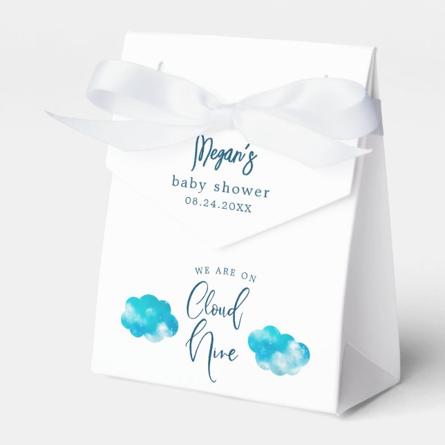 Dreamy Blue Cloud Nine Boy Baby Shower Favor Box (Front Side)