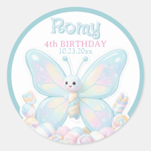 Dreamy Blue Cotton Candy Birthday Butterfly  Classic Round Sticker