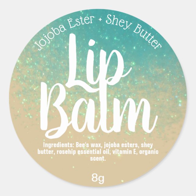 Dreamy Blue Glitter On Kraft Lip Balm Pot Labels (Front)