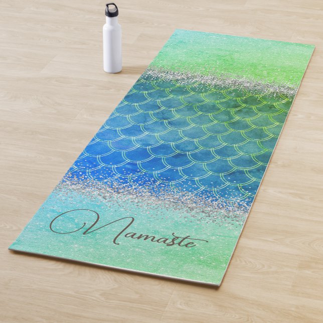 Dreamy Blue Green Mermaid Glittery Bling Yoga Mat (In Situ)