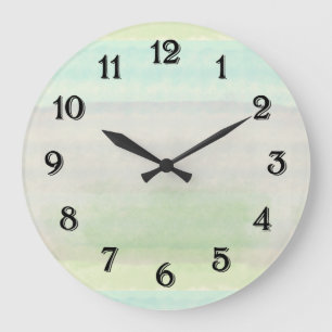 Dreamy Blue Green Watercolor Large Clock