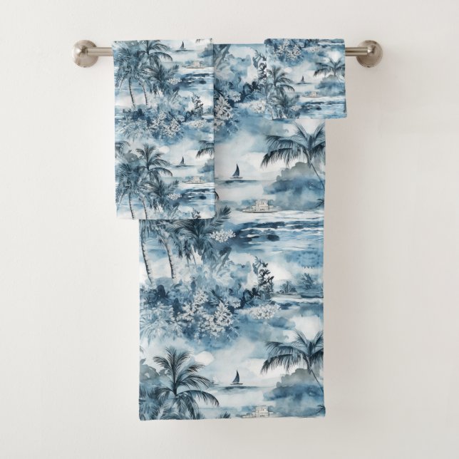 Dreamy Blue Hawaiian Palms Coffee Mug Bath Towel Set (Insitu)