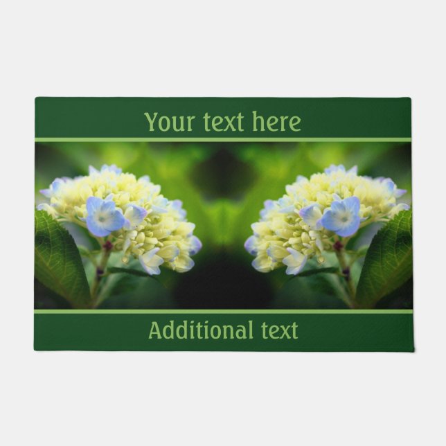 Dreamy Blue Hydrangea Flower Personalized Doormat (Front)