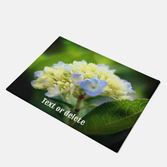 Dreamy Blue Hydrangea Flower Personalized Doormat (Angled)