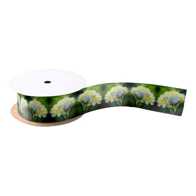 Dreamy Blue Hydrangea Flower Satin Ribbon (Spool)