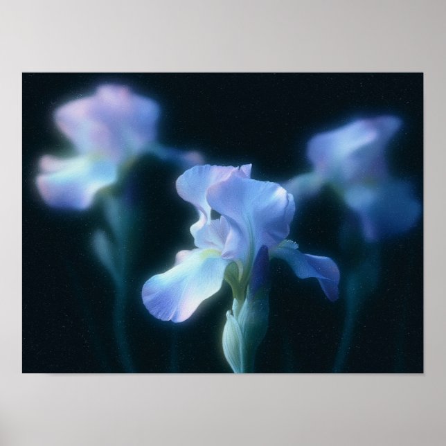 Dreamy Blue Iris Floral Wall Art Poster (Front)