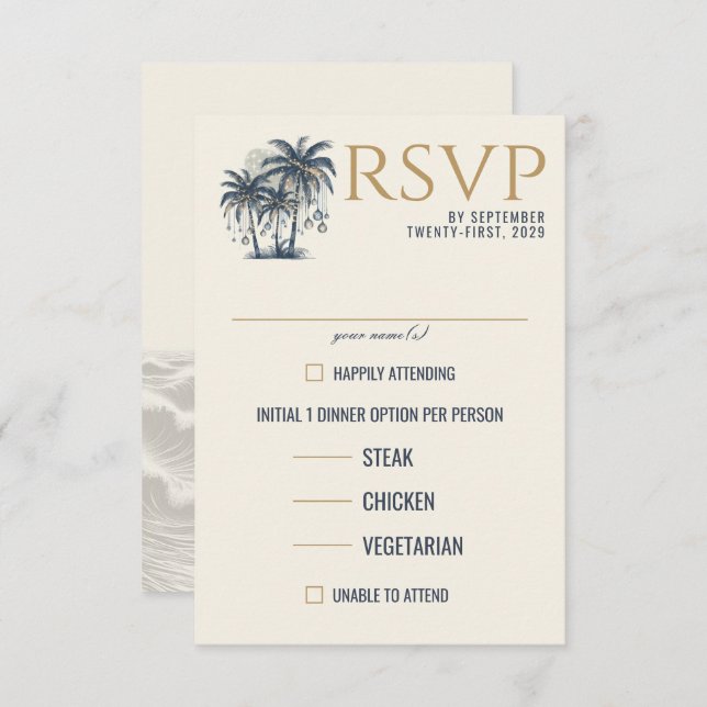 Dreamy Blue Palm Trees Food Choices RSVP Card (Front/Back)