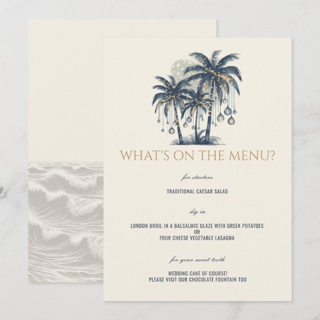Dreamy Blue Palm Trees Wedding Menu (Front/Back)