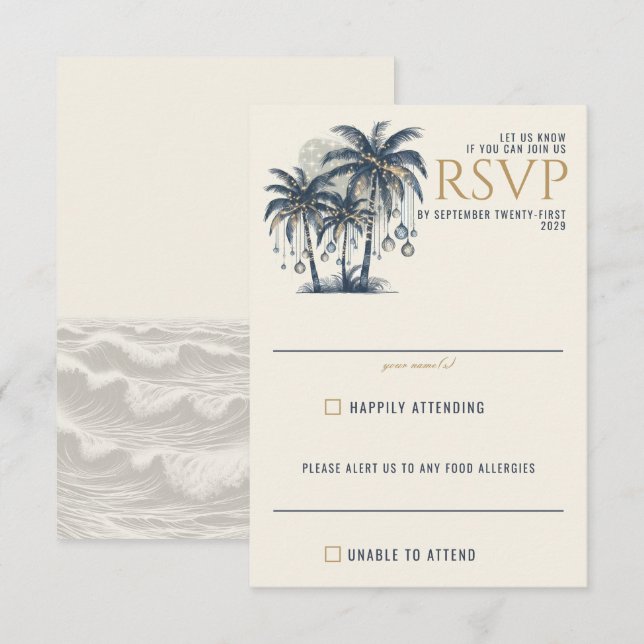 Dreamy Blue Palm Trees Wedding RSVP Card (Front/Back)