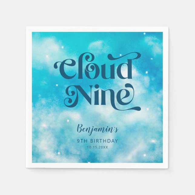 Dreamy Blue Sky Cloud Nine Birthday Party Napkin (Front)