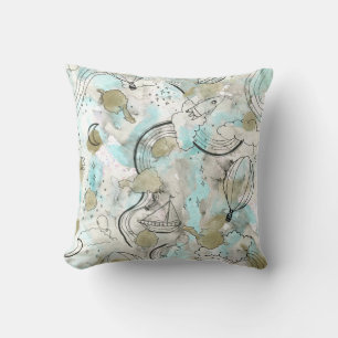 Dreamy Blue Skyscape and Sleepy Travels Throw Pillow