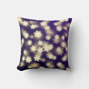Dreamy Blue Snowflake Bokeh Lights Throw Pillow