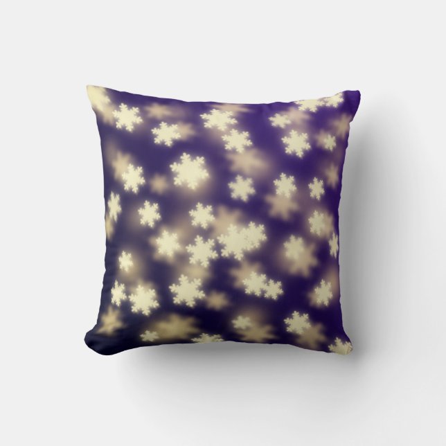 Dreamy Blue Snowflake Bokeh Lights Throw Pillow (Front)