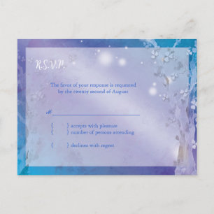 Dreamy Blue Tree Wedding RSVP Invitation Postcard