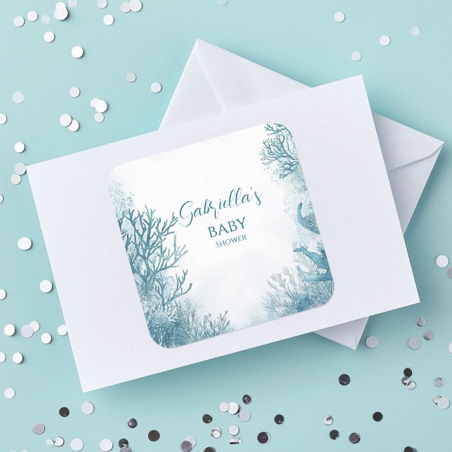 Dreamy Blue Under the Sea Baby Shower Square Sticker (Creator Uploaded)