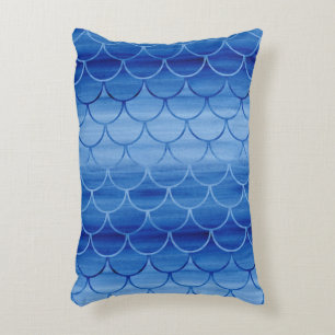 Dreamy Blue Watercolor Scale Pattern Decorative Pillow