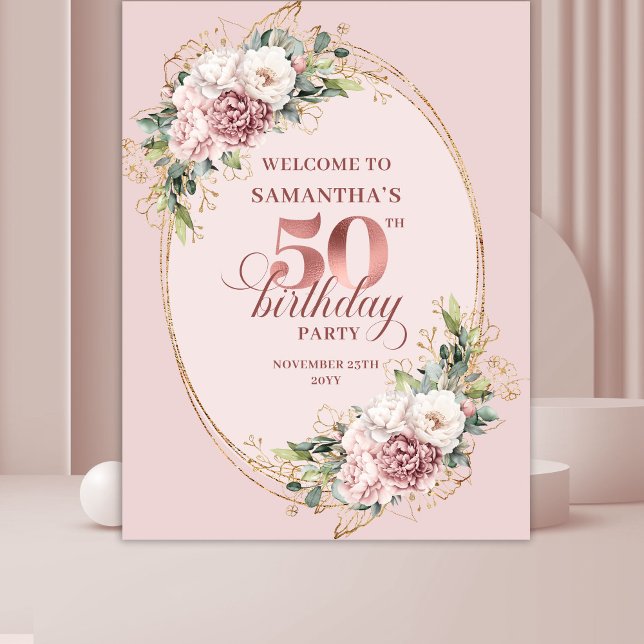 Dreamy Blush Floral 50th Birthday Photo Backdrop Tapestry (Dreamy Blush Floral 50th Birthday Photo Backdrop)