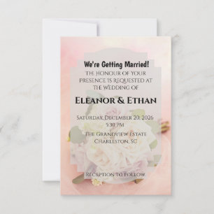 Dreamy Blush Pink Rose and Tulle Romantic Wedding  Invitation