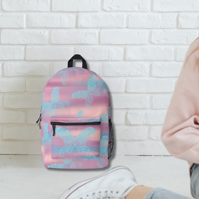 Dreamy Boho Butterfly Printed Backpack (Light Blue Dreamy Sunset Boho Butterfly Backpack)
