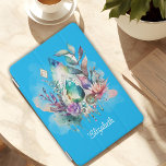 Dreamy Boho Crystals Dreamcatcher Aqua iPad Mini Cover<br><div class="desc">This dreamy boho iPad cover features a large tear-shaped crystal with a beautiful blend of aquamarine and turquoise colours. Delicate foliage, hanging crystals and a dream catcher on an aqua background safeguard your iPad with a touch of magic. Personalized with your name, this enchanting cover lets you carry a touch...</div>