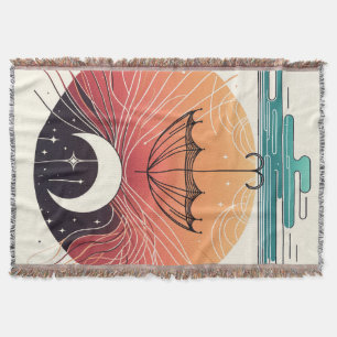 Dreamy Boho Moon & Starry Rain Cozy Throw Blanket