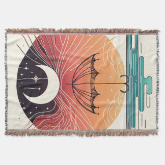Dreamy Boho Moon & Starry Rain Cozy Throw Blanket