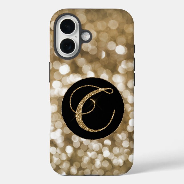 Dreamy Bokeh Gold Glitter Letter C Monogram Black  Case-Mate iPhone Case (Back)