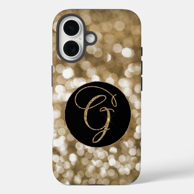 Dreamy Bokeh Gold Glitter Letter G Monogram Black  Case-Mate iPhone Case (Back)