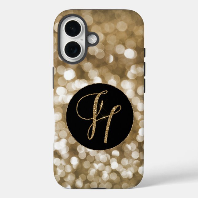 Dreamy Bokeh Gold Glitter Letter H Monogram Black  Case-Mate iPhone Case (Back)
