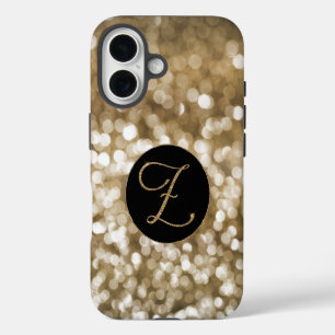 Dreamy Bokeh Gold Glitter Letter Z Monogram Black iPhone 16 Case