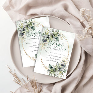 Dreamy Botanical Watercolor Boho Green Wedding RSVP Card
