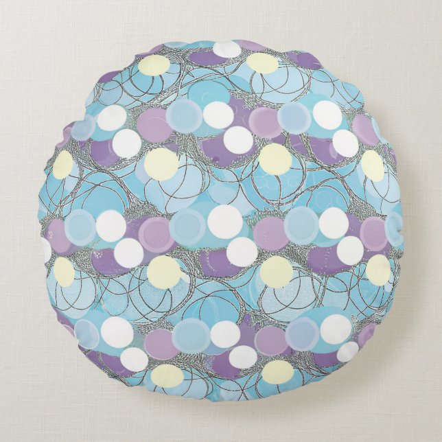 Dreamy Bubble Clouds Round Pouf Pillow (Front)