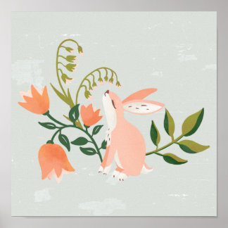 "Dreamy Bunny" Cute Pink Rabbit Floral Art Poster