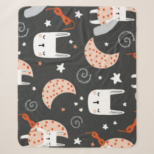 Dreamy Bunny Nights: Starlit Patterns Sherpa Blanket