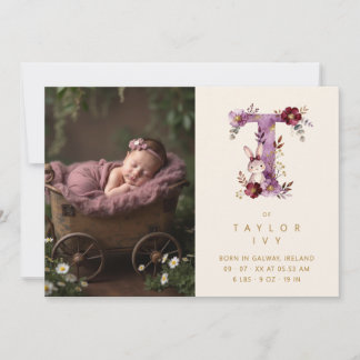 Dreamy Bunny T Initial Gold Glitter Newborn Announcement