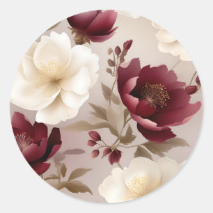 Dreamy Burgundy Flowers Classic Round Sticker