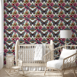 Dreamy Butterfly & Floral Elegance Wallpaper