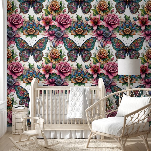 Dreamy Butterfly & Floral Elegance Wallpaper (Kids)