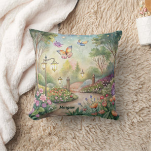 Dreamy Butterfly Garden Path - Enchanted Garden Throw Pillow
