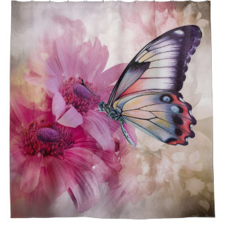 Dreamy Butterfly with Pink Flowers