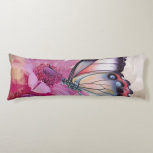 Dreamy Butterfly with Pink Flowers  Body Pillow