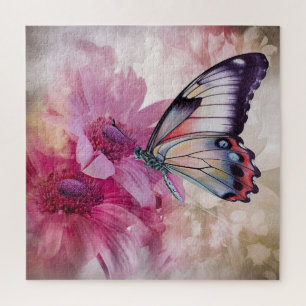 Dreamy Butterfly with Pink Flowers  Jigsaw Puzzle
