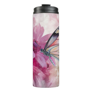 Dreamy Butterfly with Pink Flowers  Thermal Tumbler